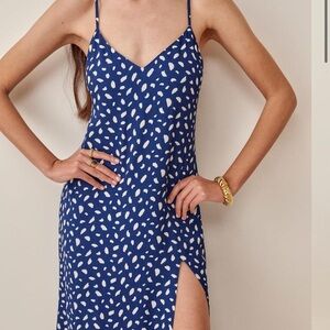 NWT Reformation Crimini Slip Dress Blue White Moray 4